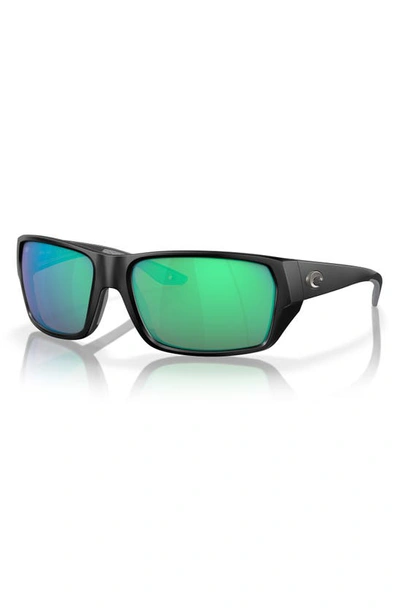 Shop Costa Del Mar Tailfin 57mm Polarized Rectangular Sunglasses In Black Green