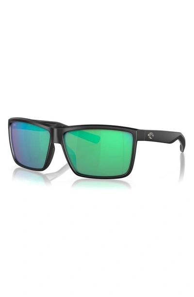Shop Costa Del Mar Rinconcito 60mm Polarized Rectangular Sunglasses In Black Green