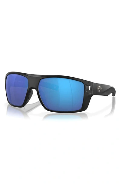 Costa Del Mar Diego 62mm Mirrored Polarized Oversize Rectangular Sunglasses In Matte Black