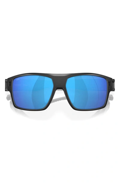 Costa Del Mar Diego 62mm Mirrored Polarized Oversize Rectangular Sunglasses In Matte Black