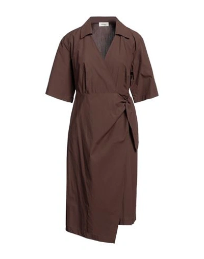 Shop Ottod'ame Woman Midi Dress Cocoa Size 10 Cotton In Brown