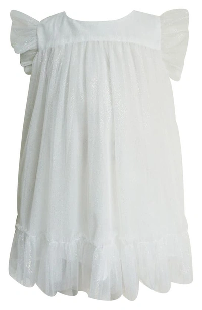 Shop Popatu Ruffle Sleeve Glitter Tulle Dress In White