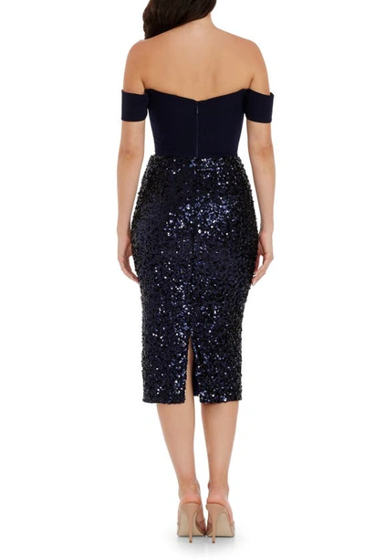 Dress The Population Bailey Velvet & Sequin Sheath Dress In Midnight Blue B