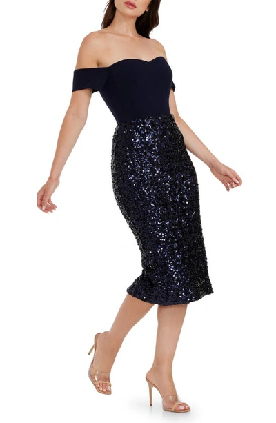 Dress The Population Bailey Velvet & Sequin Sheath Dress In Midnight Blue B