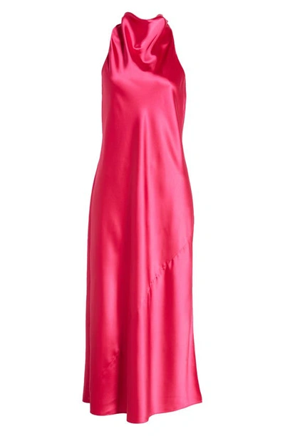 Shop Anne Klein Cowl Neck Sleeveless Satin Maxi Dress In Amaranth