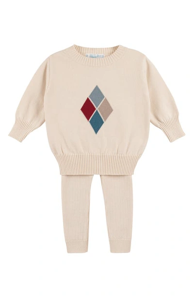 Feltman Brothers Argyle Sweater & Rib Pants Set In Ecru