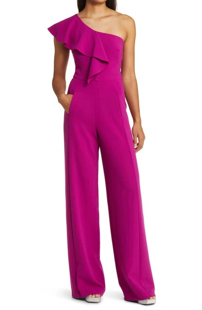 Shop Black Halo Kallan One-shoulder Jumpsuit In Berry Plum