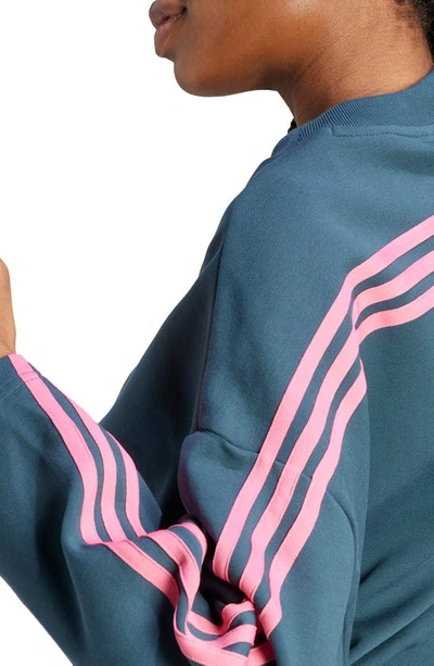 Shop Adidas Originals Future Icons Oversize 3-stripes Crewneck Sweatshirt In Arctic Night