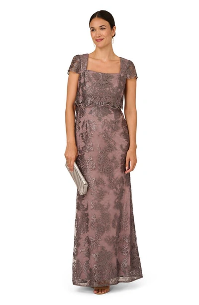 Shop Adrianna Papell Metallic Embroidered Gown In Night Shade