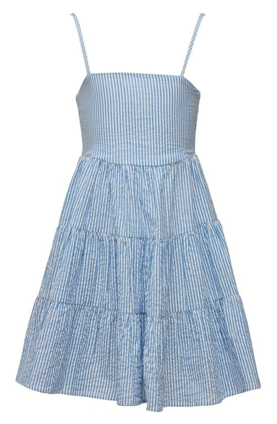 Shop Snapper Rock Kids' Stripe Cotton Seersucker Tiered Sundress In Blue