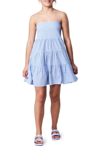 Shop Snapper Rock Kids' Stripe Cotton Seersucker Tiered Sundress In Blue
