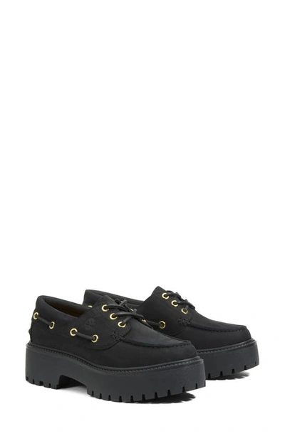 Shop Timberland Stone Street Platform Boat Shoe In Black