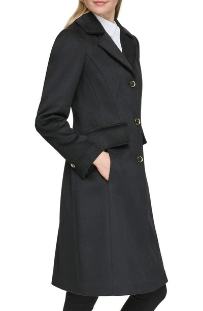 Shop Karl Lagerfeld Paris Tailored Pickstitch Wool Blend Coat In Black