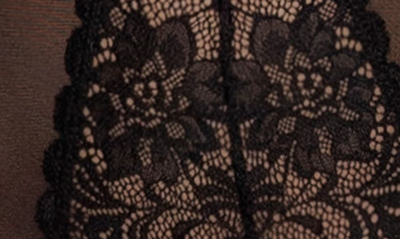 Mapalé Mapale Floral Lace & Mesh Bodysuit With Removable Wrist Straps In Black