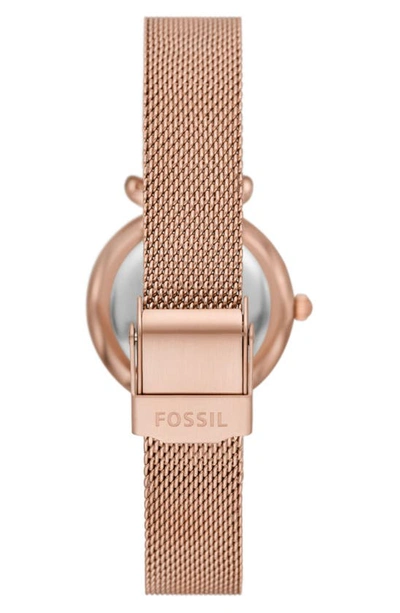 Shop Fossil Carlie Mesh Bracelet Watch & Heart Pendant Necklace Set, 28mm In Rose Gold
