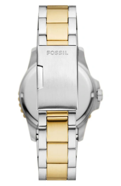 Fossil Men's Blue Dive Three-hand Date Two-tone Stainless Steel Watch 42mm In Two Tone