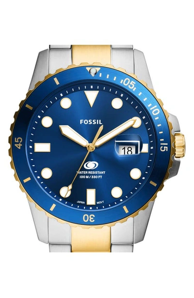 Fossil Men's Blue Dive Three-hand Date Two-tone Stainless Steel Watch 42mm In Two Tone