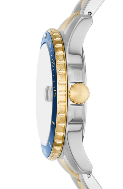 Fossil Men's Blue Dive Three-hand Date Two-tone Stainless Steel Watch 42mm In Two Tone