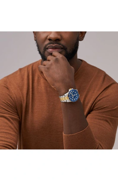 Fossil Men's Blue Dive Three-hand Date Two-tone Stainless Steel Watch 42mm In Two Tone
