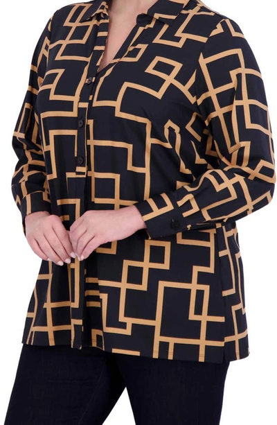 Foxcroft Pamela Maze Print Stretch Tunic Shirt In Black Multi
