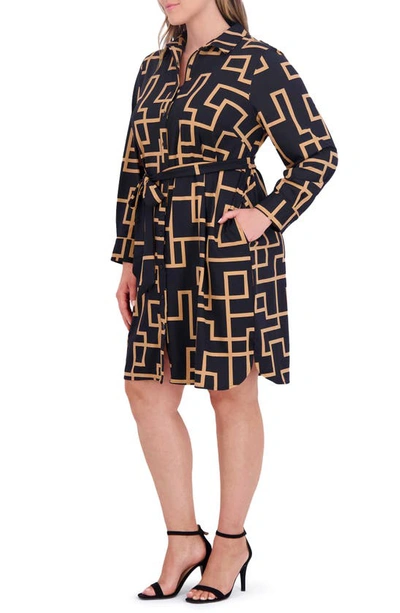 Shop Foxcroft Rocca Maze Print Long Sleeve Shirtdress In Black Multi