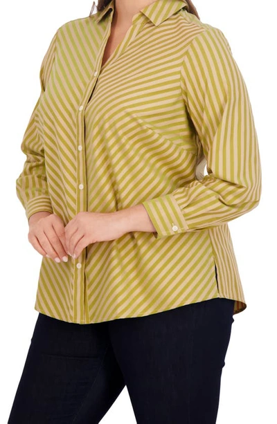 Shop Foxcroft Mary Cotton Blend Button-up Shirt In Gold