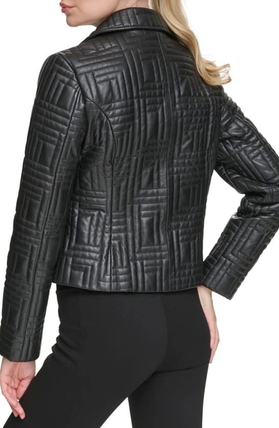 Shop Karl Lagerfeld Double Quilted Leather Moto Jacket In Black