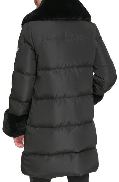 Shop Karl Lagerfeld Down & Feather Puffer Coat With Faux Fur Trim In Black