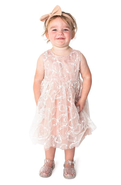 Shop Popatu Kids' Sequin Embroidered Heart Dress In Blush