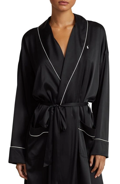 Shop Polo Ralph Lauren Stretch Silk Robe In Onyx