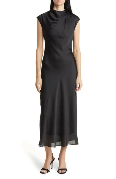 Shop Ted Baker Akane Draped Neck Satin Midi Dress In Black