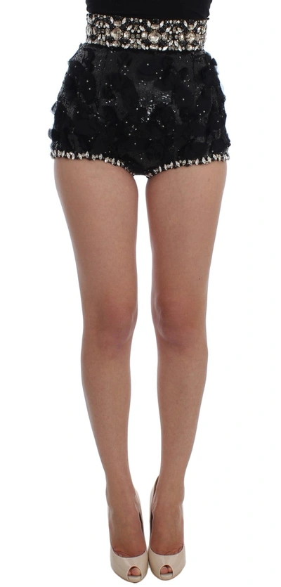 Shop Dolce & Gabbana Black Crystal Sequined Mini Shorts
