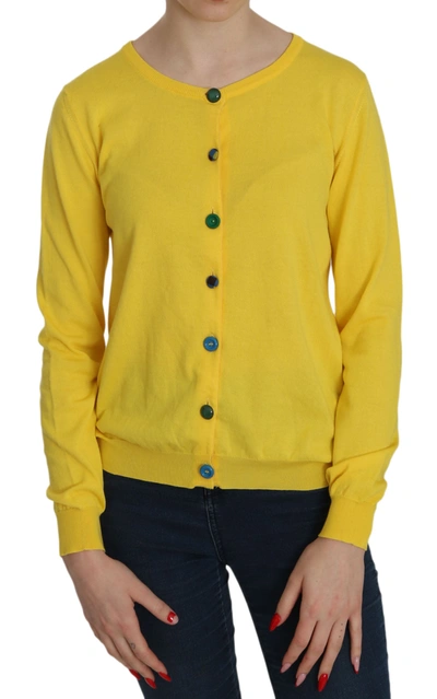 Shop Jucca Yellow Cotton Buttonfront Long Sleeve Sweater