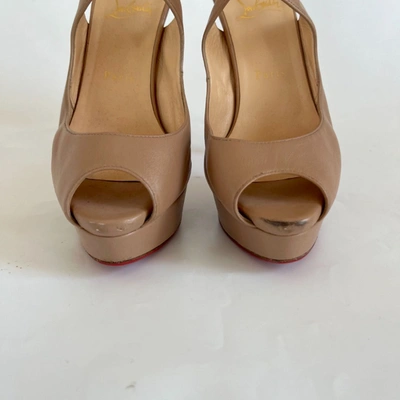 Pre-owned Christian Louboutin Nude Leather Platform Sandal Heels With Ankle Strap