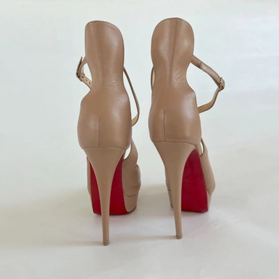 Pre-owned Christian Louboutin Nude Leather Platform Sandal Heels With Ankle Strap