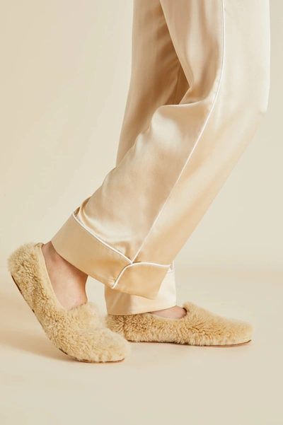 Shop Olivia Von Halle Dolly Caramel Slippers In Merino Wool
