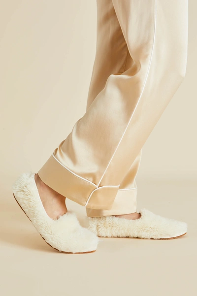 Shop Olivia Von Halle Dolly Ivory Slippers In Merino Wool