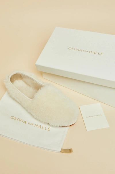 Shop Olivia Von Halle Dolly Ivory Slippers In Merino Wool