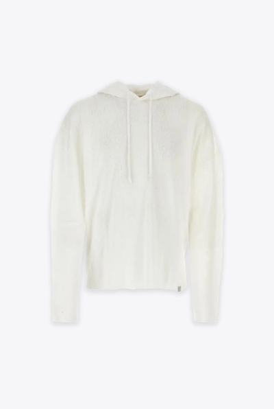 Shop Alyx Destroyed Hooded Tee Off White Destroyed Jersey Hooded Tee - Destroyed Hooded Tee In Bianco