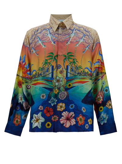 Shop Casablanca Multicolor Long Sleeve Shirt With All-over Graphic Print In Silk Man