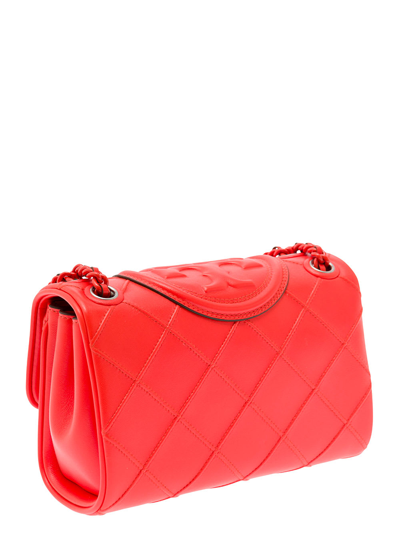 Shop Tory Burch Fleming Soft Red Shoulder Bag With Diamond-shaped Pintucks In Leather Woman