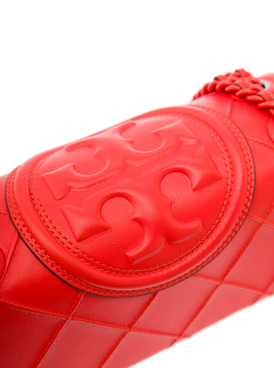 Shop Tory Burch Fleming Soft Red Shoulder Bag With Diamond-shaped Pintucks In Leather Woman