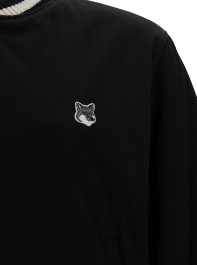 Shop Maison Kitsuné Black Varsity Jacket With Fox Head Patch In Cotton Man