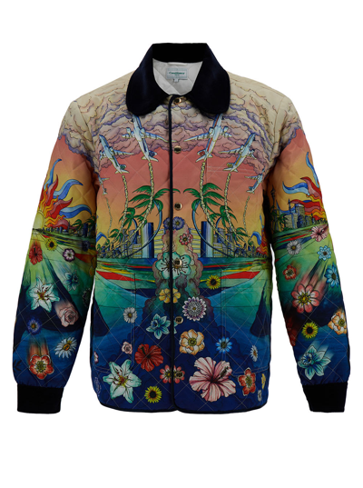 Shop Casablanca Multicolor Quilted Jacket With Graphic Print In Tech Fabric Man