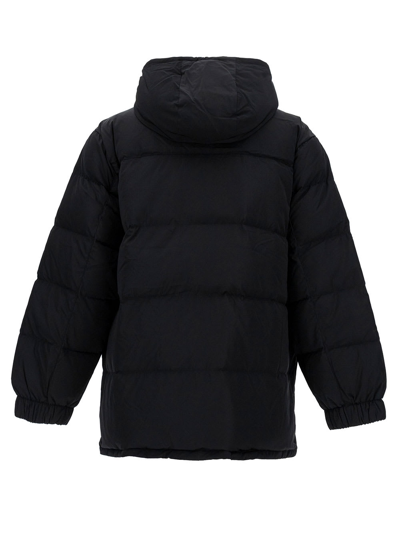 Shop Maison Kitsuné Black Long Down Jacket With High Neck And Fox Head Patch In Nylon Woman
