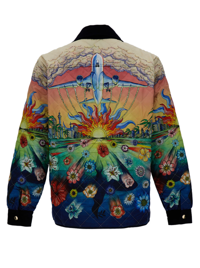 Shop Casablanca Multicolor Quilted Jacket With Graphic Print In Tech Fabric Man