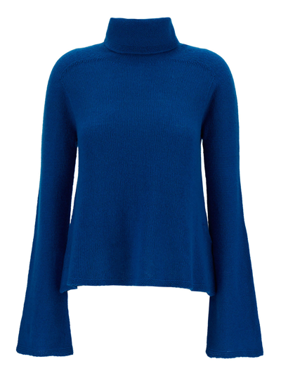 Shop Semicouture Ginger Blue Turtleneck With Flare Sleeves In Fabric Woman