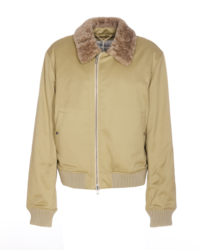 Shop Burberry Shearling Bomber In Green