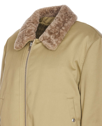 Shop Burberry Shearling Bomber In Green