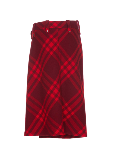 Shop Burberry Check Wool Skirt In Red